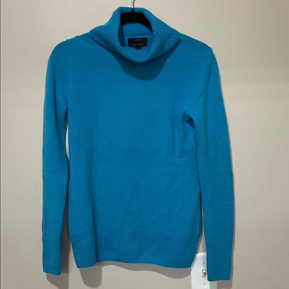 J.CREW Sweater Womens Medium 100% Italian Cashmere Blue Turtleneck Pullover